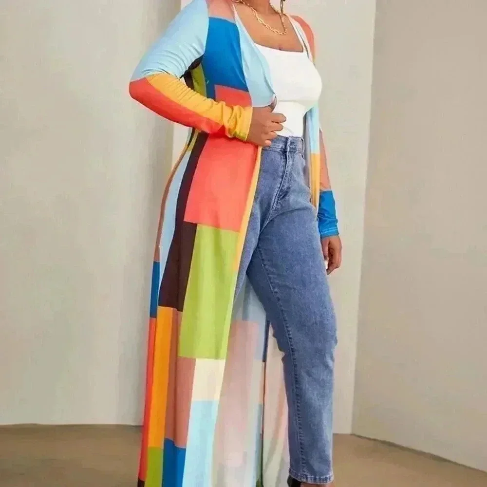 Colorblock Long Duster Cardigan - Multi - Picture 1 of 5